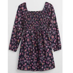 NWT Gap Girls Floral Smocked Long sleeve Navy Dress Size XL (14/16)